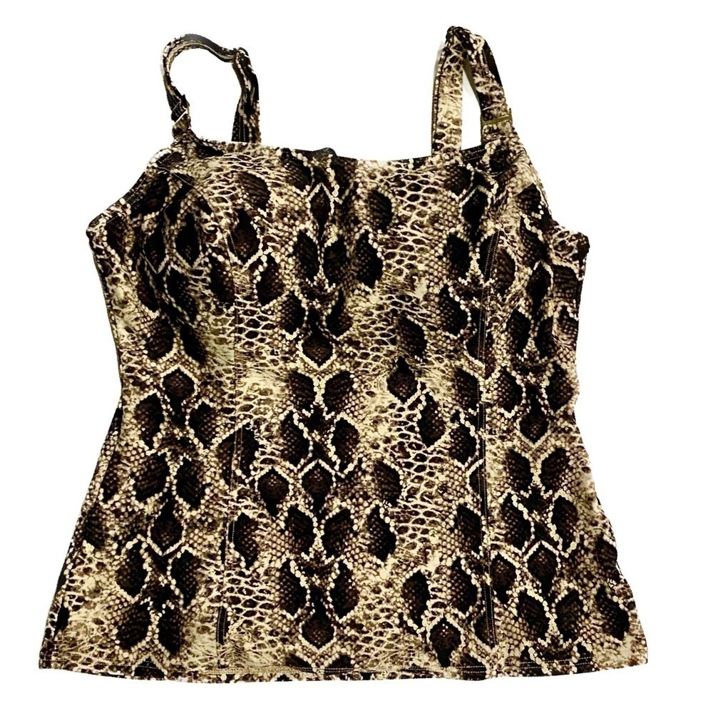 Be Creative Tankini Top Animal Print / Snake Skin Brown & Gold Metallic Size 10